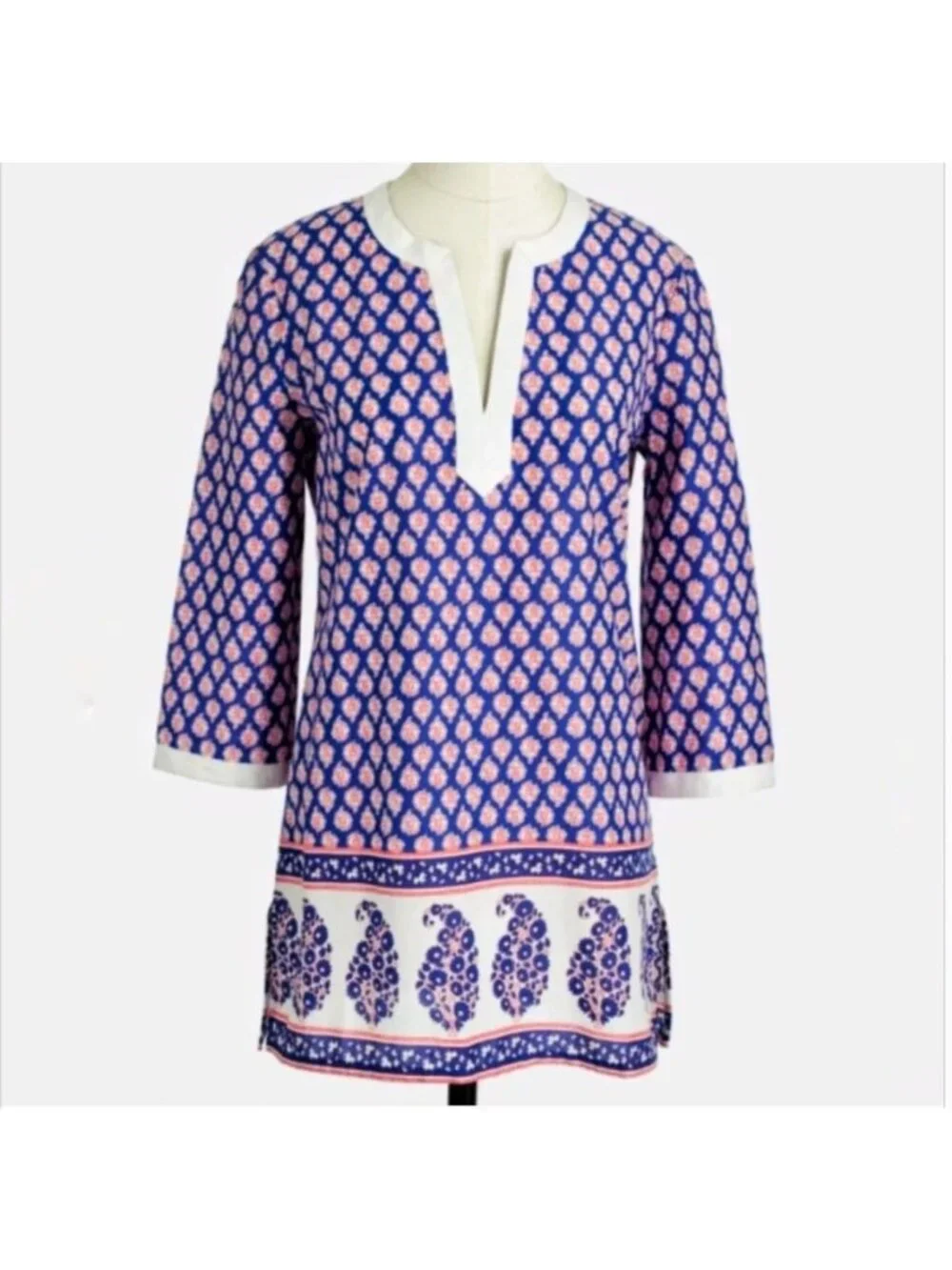 J.Crew Factory Floral Paisley Poplin Tunic Top Blue White Medium Style E9413